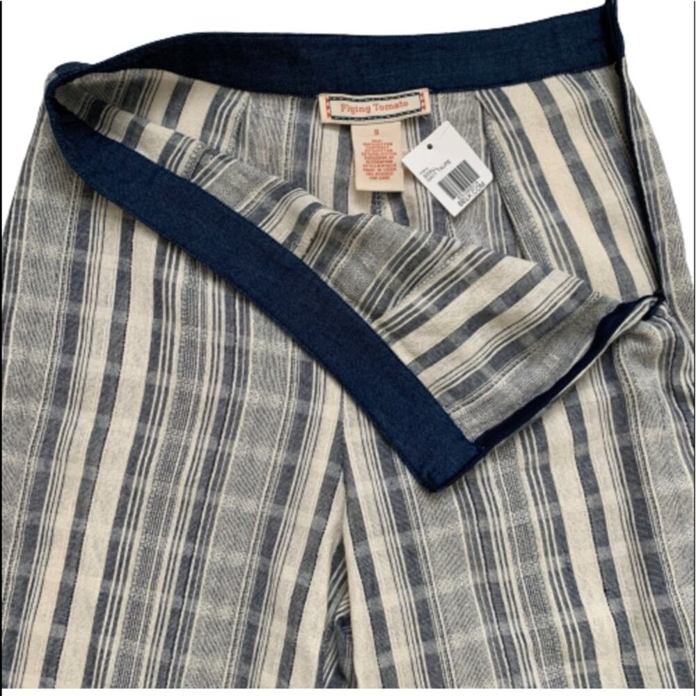 Flying Tomato Pants Wide Leg Blue Taupe Striped High Waisted Palazzo Small NWT - Picture 8 of 12
